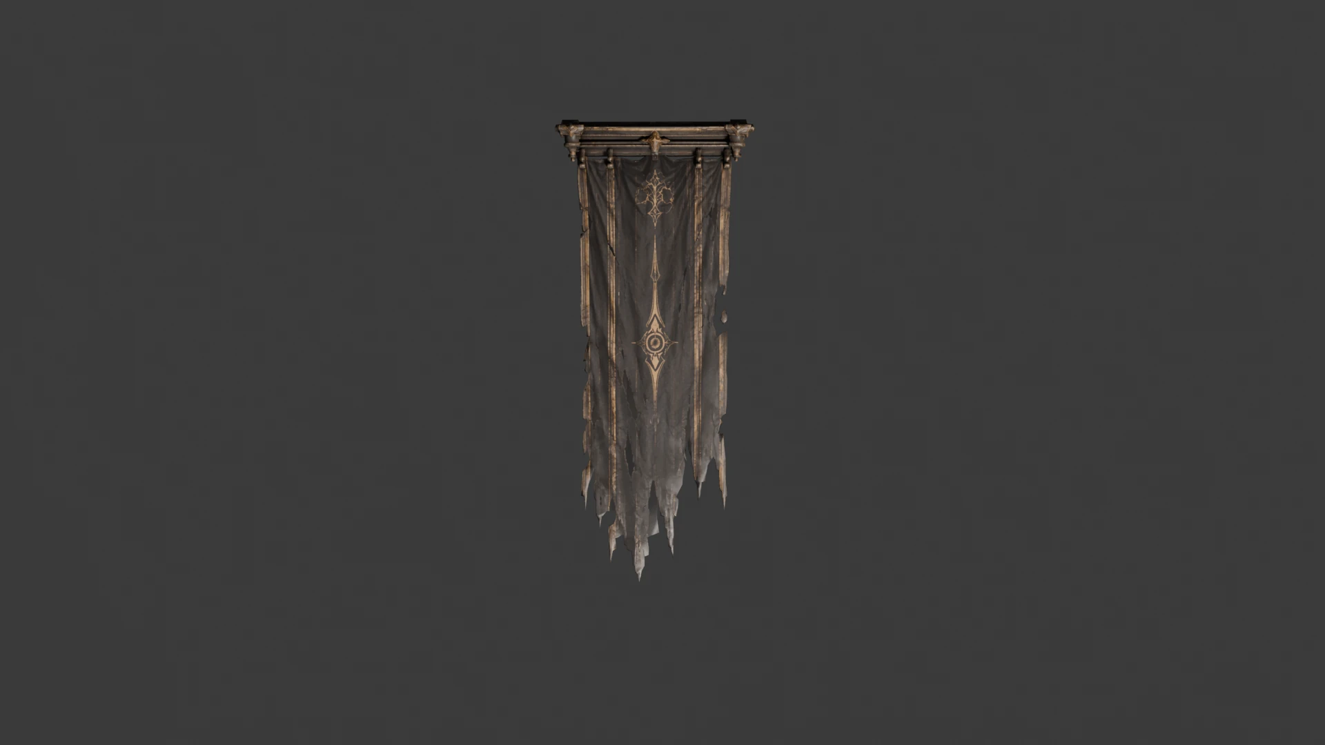 Tattered dark banner with gold emblem